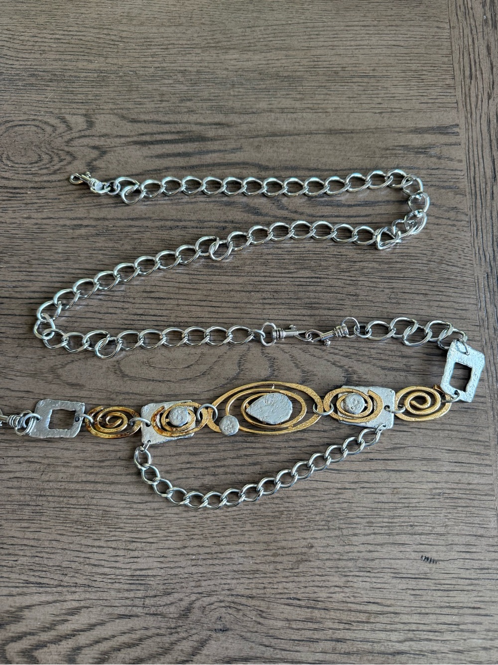 Designer J Jansen Artisan Signed Brutalist Gold Plated Chain Belt OOAK